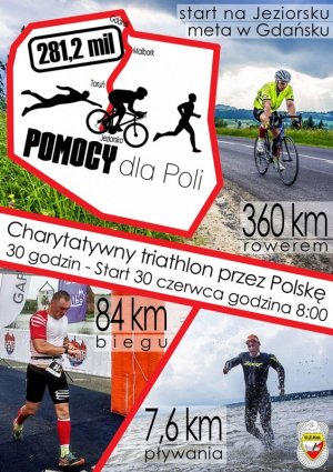 Zdjęcie przedstawiające plakat informacyjny dot. charytatywnego triathlonu