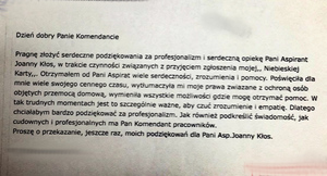 Tekst z podziękowaniami