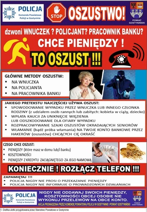 Baner z dużą ilością tekstu z mottem stop oszustwom