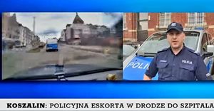 Kolaż zdjęć umundurowanego policjanta obok radiowozu i starówki miejskiej