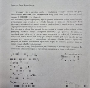 Podziękowania mieszkańców dla dzielnicowego z Mrągowa
