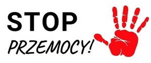 Grafika: Napis stop przemocy i czerwona dłoń