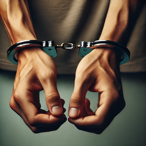 Zbliżenie rąk z nałożonymi kajdankami