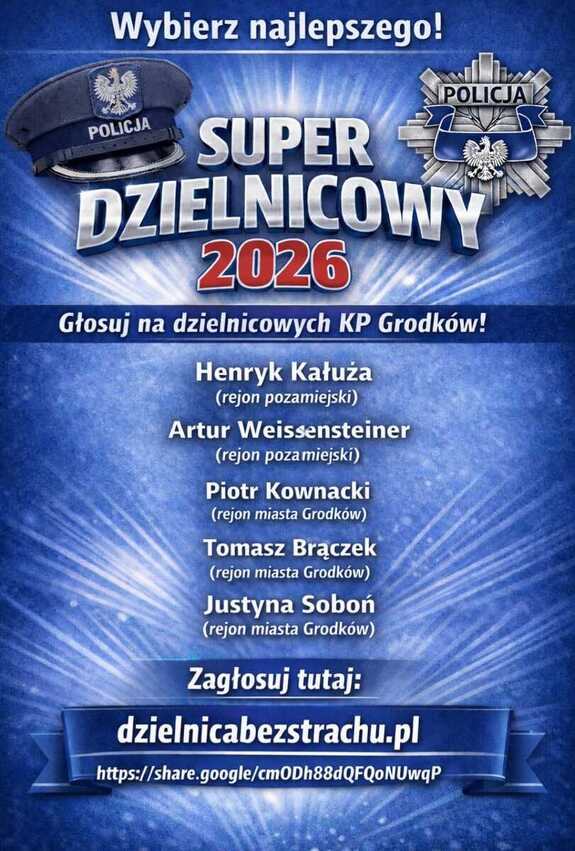 Grafika w tonacji niebieskiej z napisem Super Dzielnicowy 2026