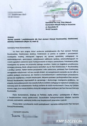 Karta papieru zadrukowana pismem maszynowym z tytułem słowa uznania...