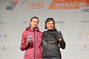 Dwie kobiety trzymające w rękach statuetki