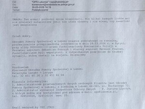 Karta z wydrukiem e-mail