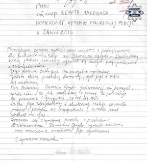 Karta papieru w linię zapisana pismem odręcznym
