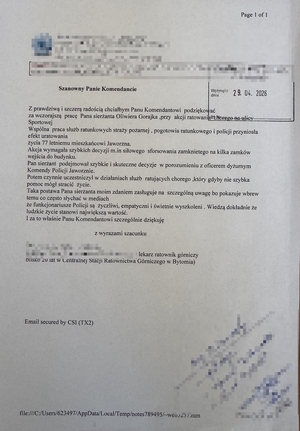 Zanimizowany wydruk e-maila