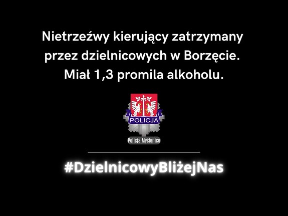 Czarna plansza z tekstem nietrzeźwy kierujący ....