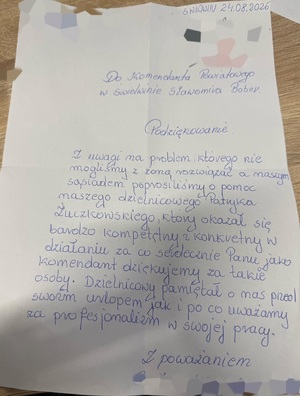 kartka papieru z odręcznym pismem zatytułowanym jako Podziękowania