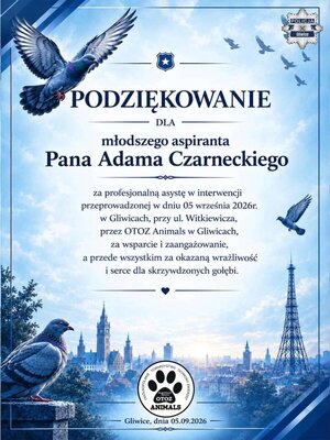 podziękowania dla młodszego aspiranta Adama Czarneckiego